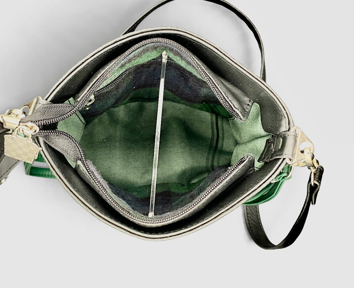 Classic Flannel Tartan & Faux Leather Bucket Bag, 4 Pockets, 2 Straps