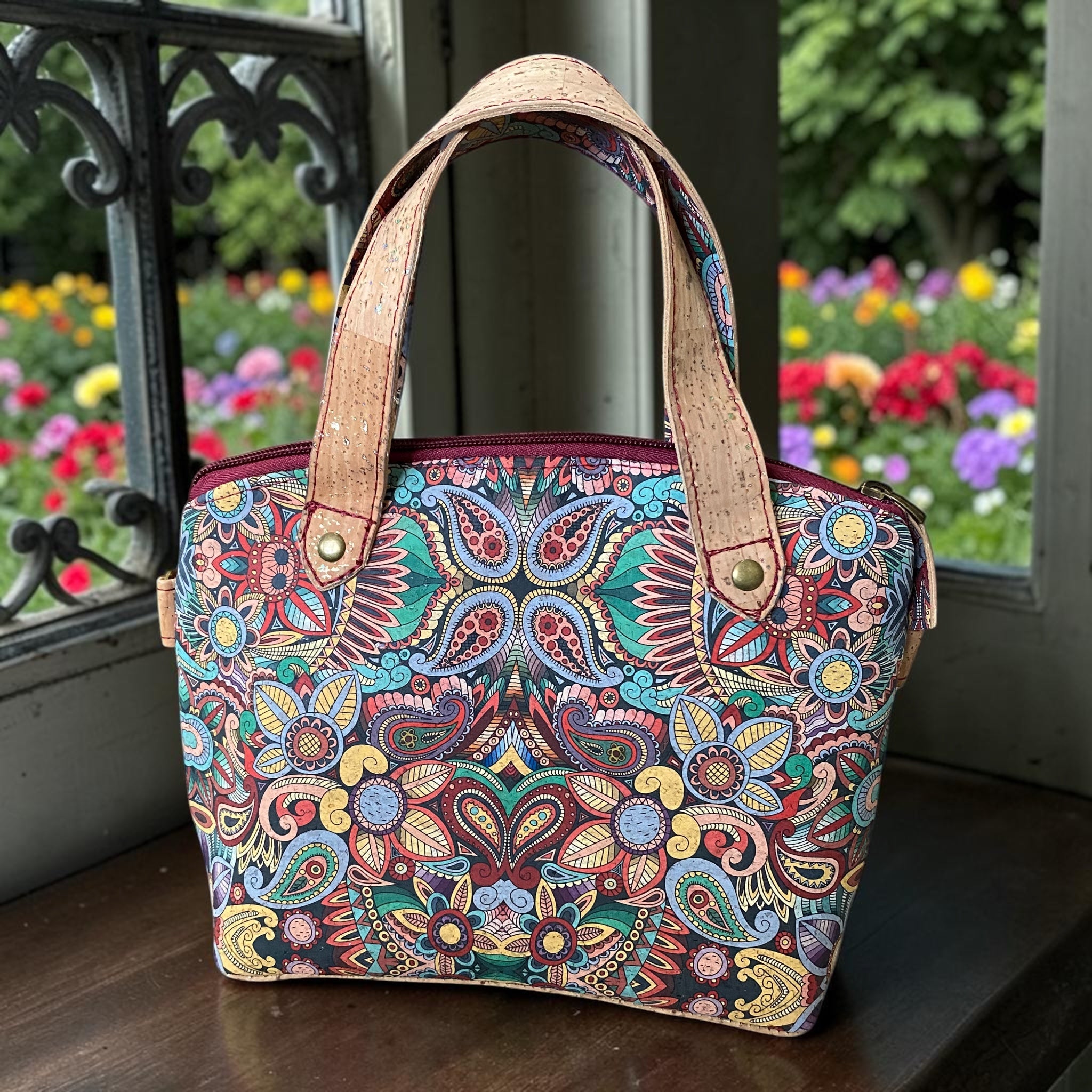Cork Top Handle Handbag with Detachable Shoulder/Crossbody Strap, Pockets 8x10x4