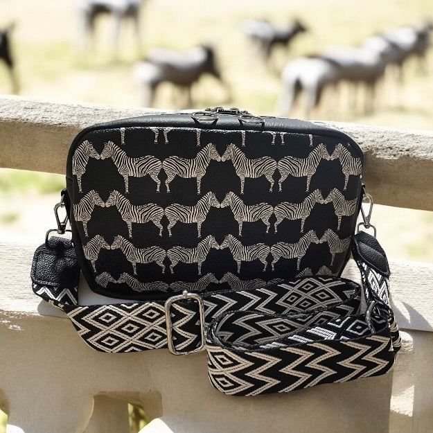 Black & White Zebra Crossbody/Shoulder Bag, Multi Pockets, CC Slots 11 x 6