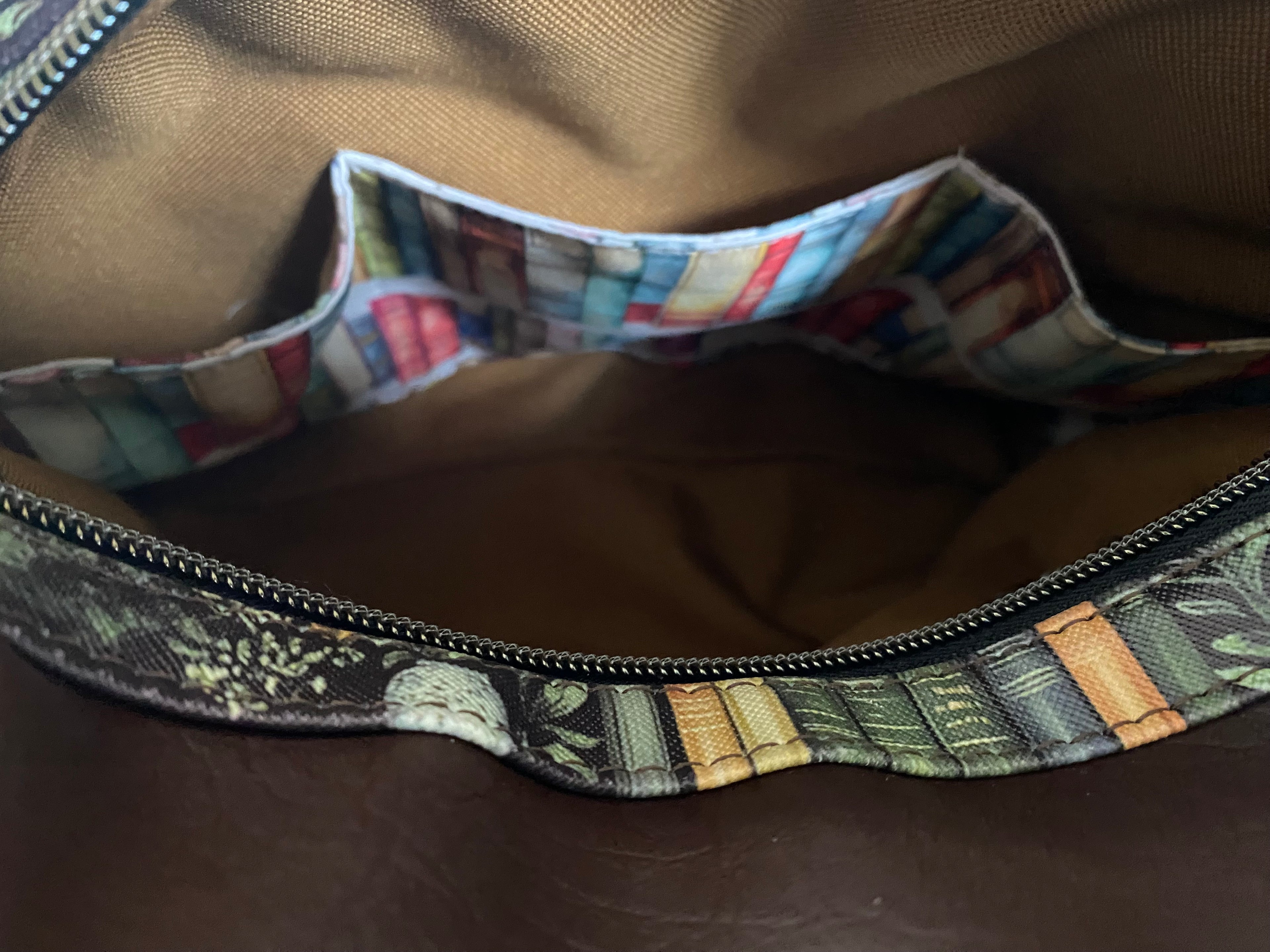 Vinyl Book & Plant Themed Shoulder/Crossbody Bag Multi Pockets 11x13x3.5