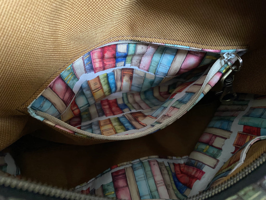 Vinyl Book & Plant Themed Shoulder/Crossbody Bag Multi Pockets 11x13x3.5