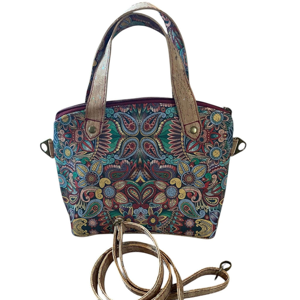 Cork Top Handle Handbag with Detachable Shoulder/Crossbody Strap, Pockets 8x10x4