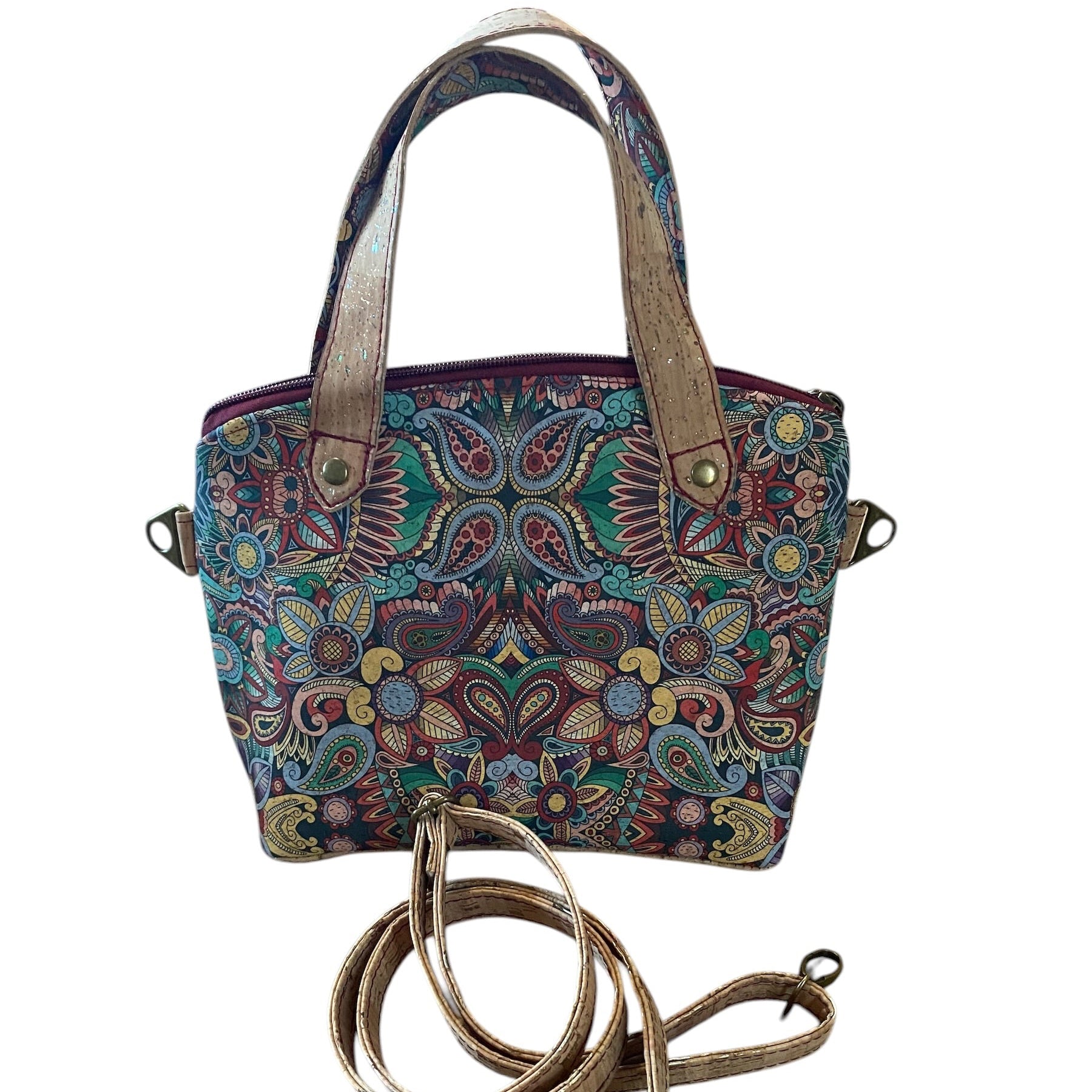 Cork Top Handle Handbag with Detachable Shoulder/Crossbody Strap, Pockets 8x10x4