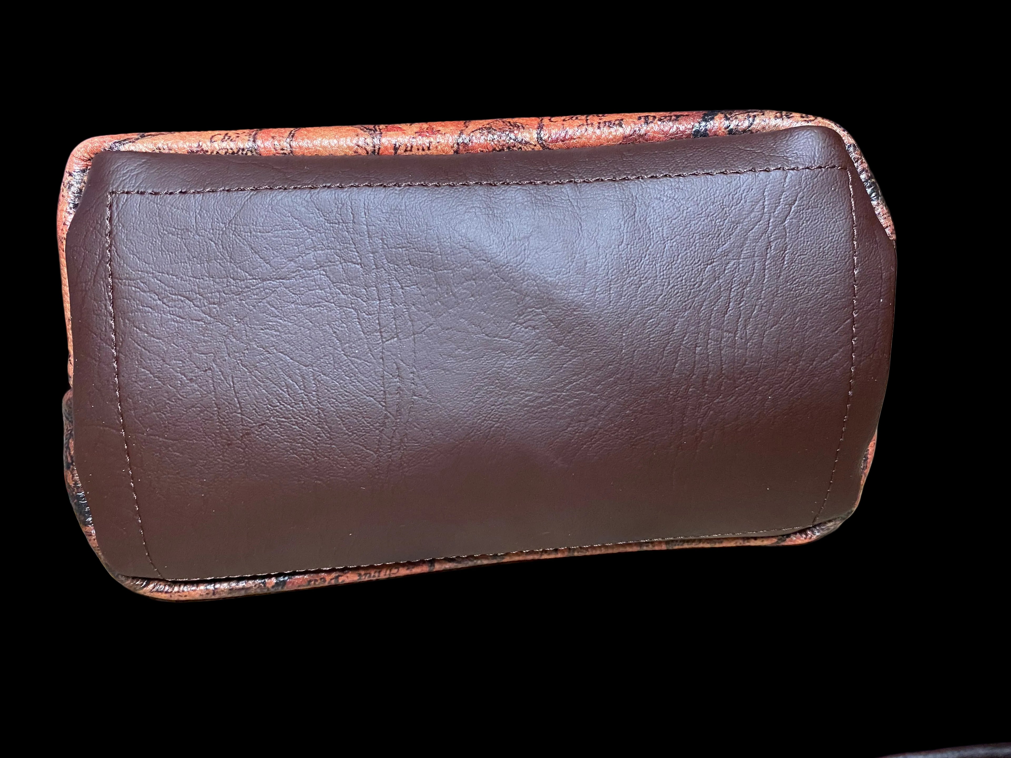 Leather domed handbag, Medieval map theme, inside pocket