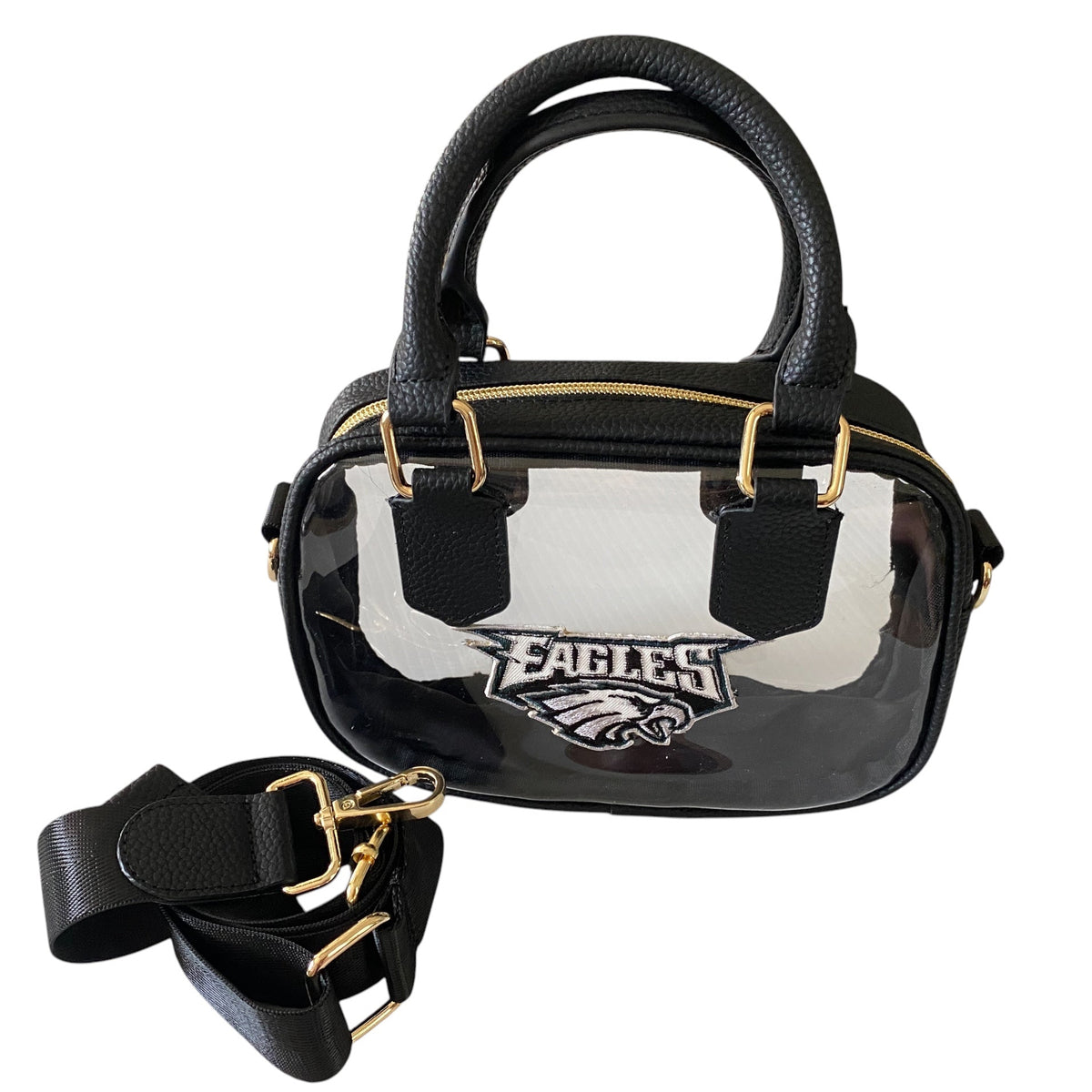 Philadelphia Eagles Clear Vinyl Stadium Bag, top carry handles & adjustable strap 8wx5hx2.75d