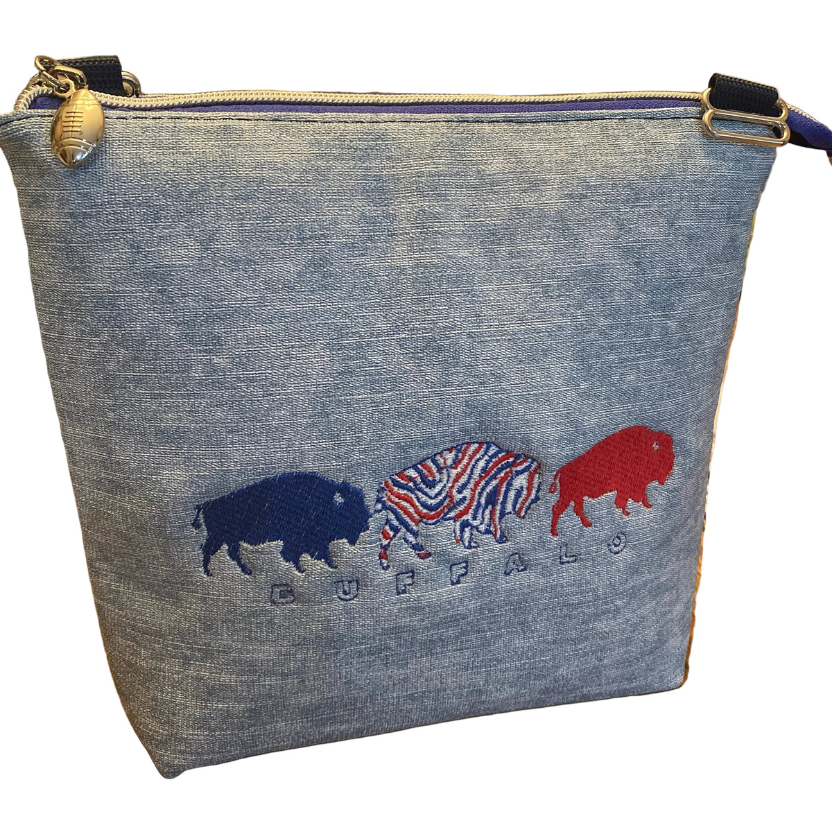 Buffalo Bills Embroidered Exterior & Interior Vinyl Crossbody/Shoulder Bag, Zip Pocket