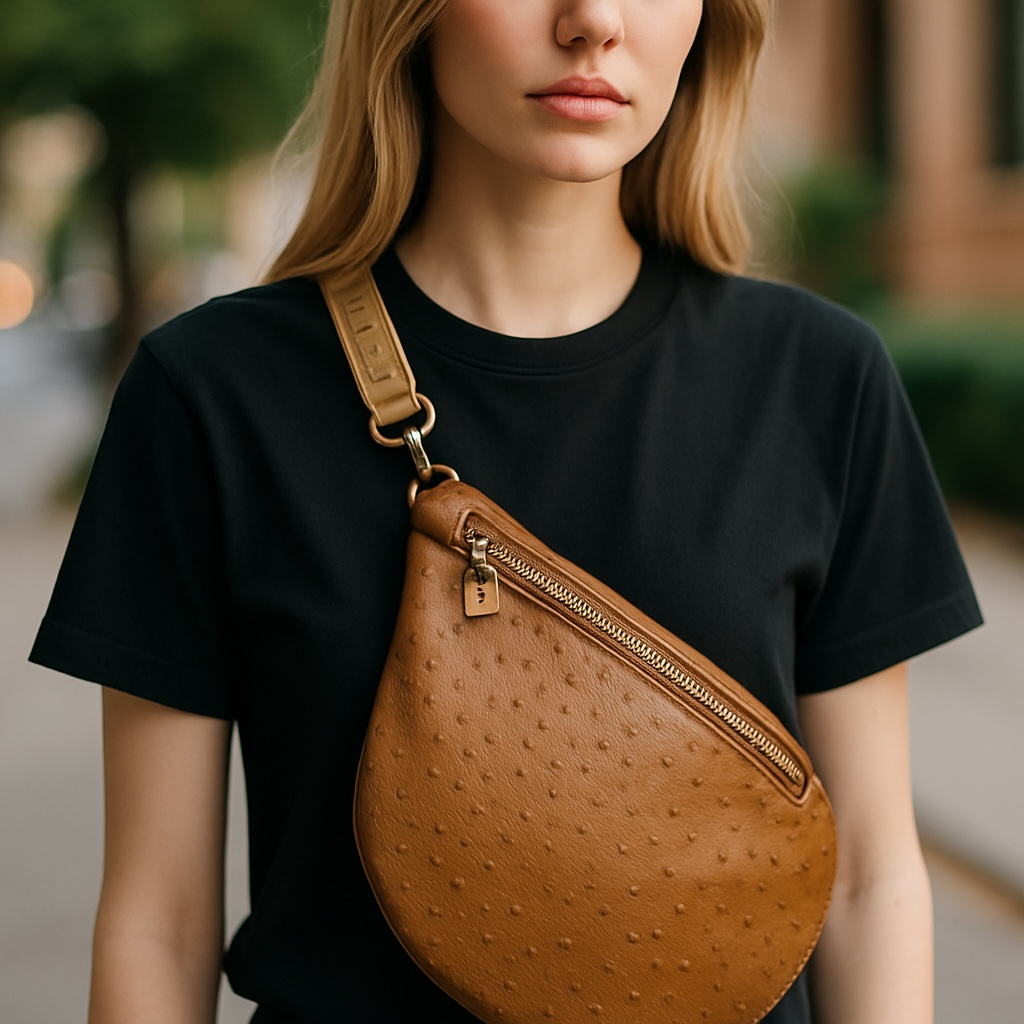 Faux Ostrich Teardrop Chest/Back Bag
