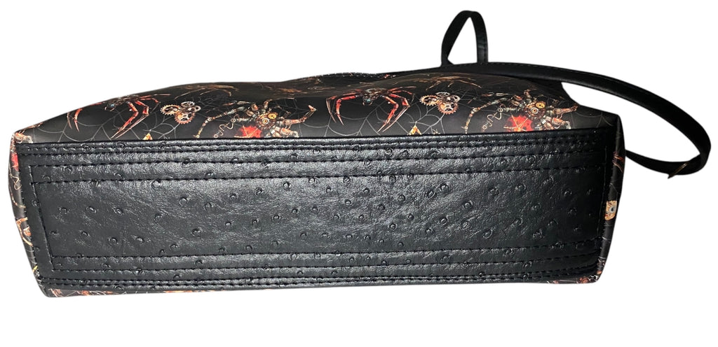 Custom Printed Vinyl & Faux Ostrich Leather Tote, Spider Theme 17w x 12h x 4.5d
