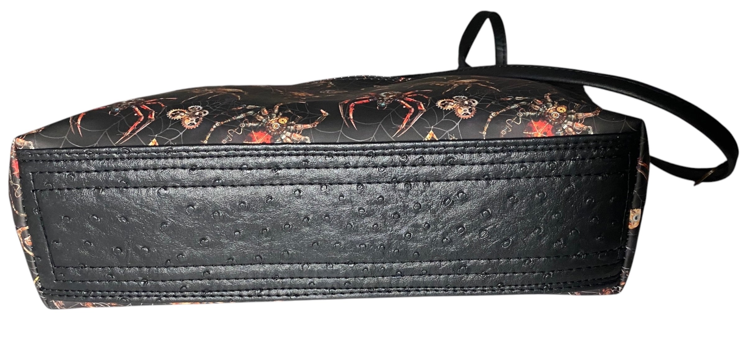 Custom Printed Vinyl & Faux Ostrich Leather Tote, Spider Theme 17w x 12h x 4.5d