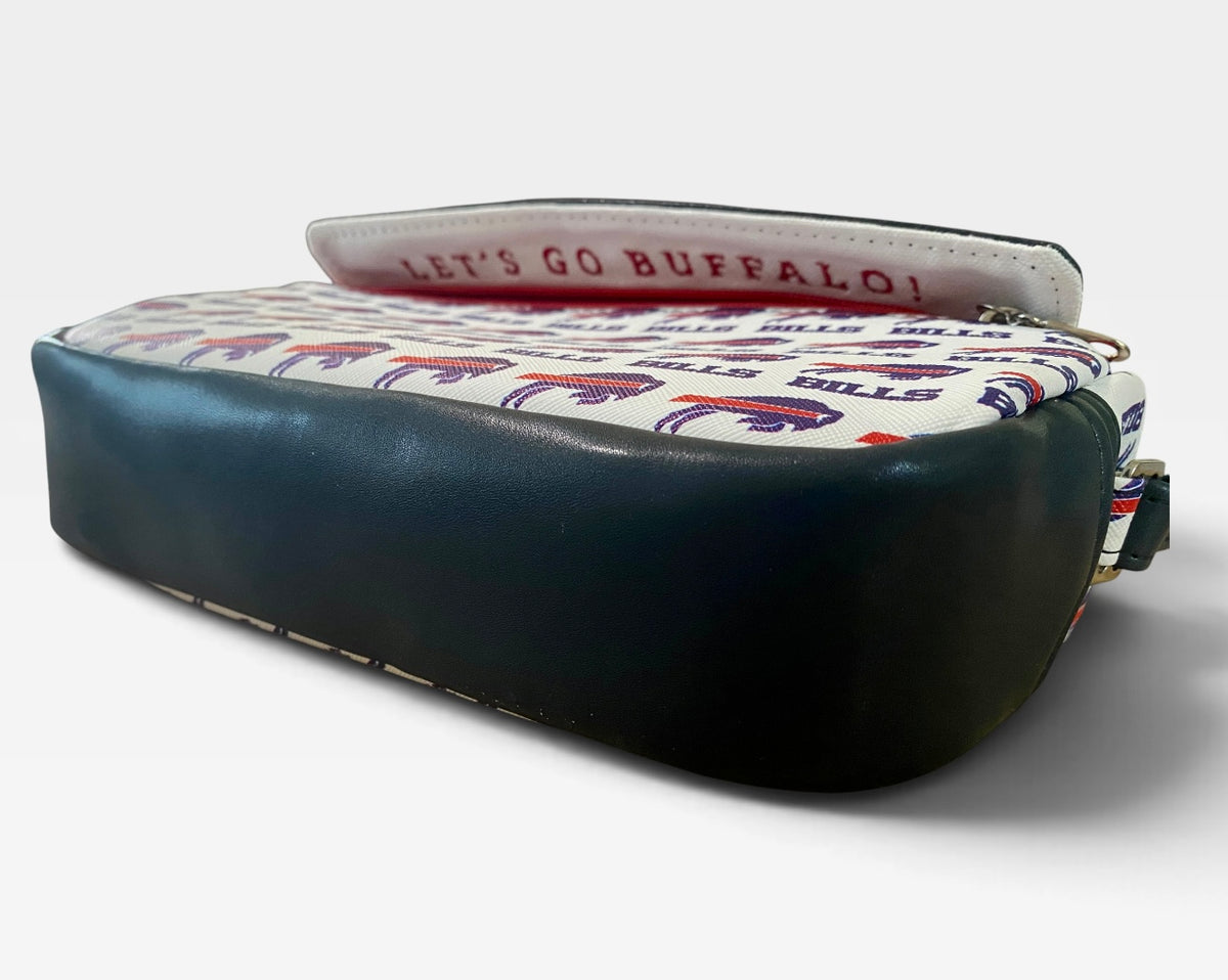 Buffalo Bills Vinyl & Leather  Crossbody/Shoulder Bag, 3 Pockets, Embroidered Flap, Adjustable Strap FREE Shipping