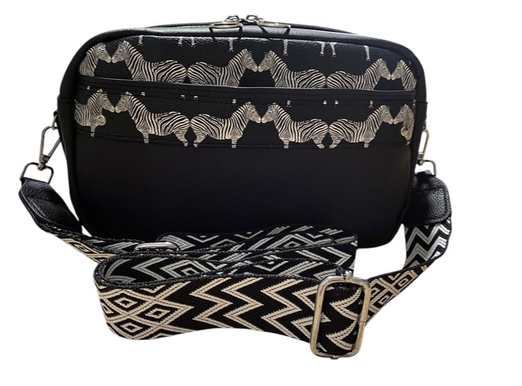 Black & White Zebra Crossbody/Shoulder Bag, Multi Pockets, CC Slots 11 x 6
