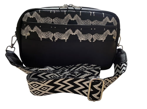 Black & White Zebra Crossbody/Shoulder Bag, Multi Pockets, CC Slots 11 x 6