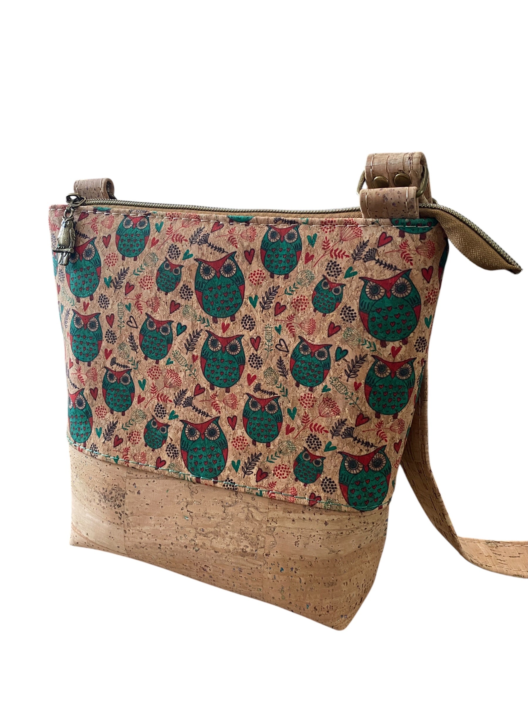 Cork Crossbody/Shoulder Bag, 2 Zip Pockets, 10w x 11h