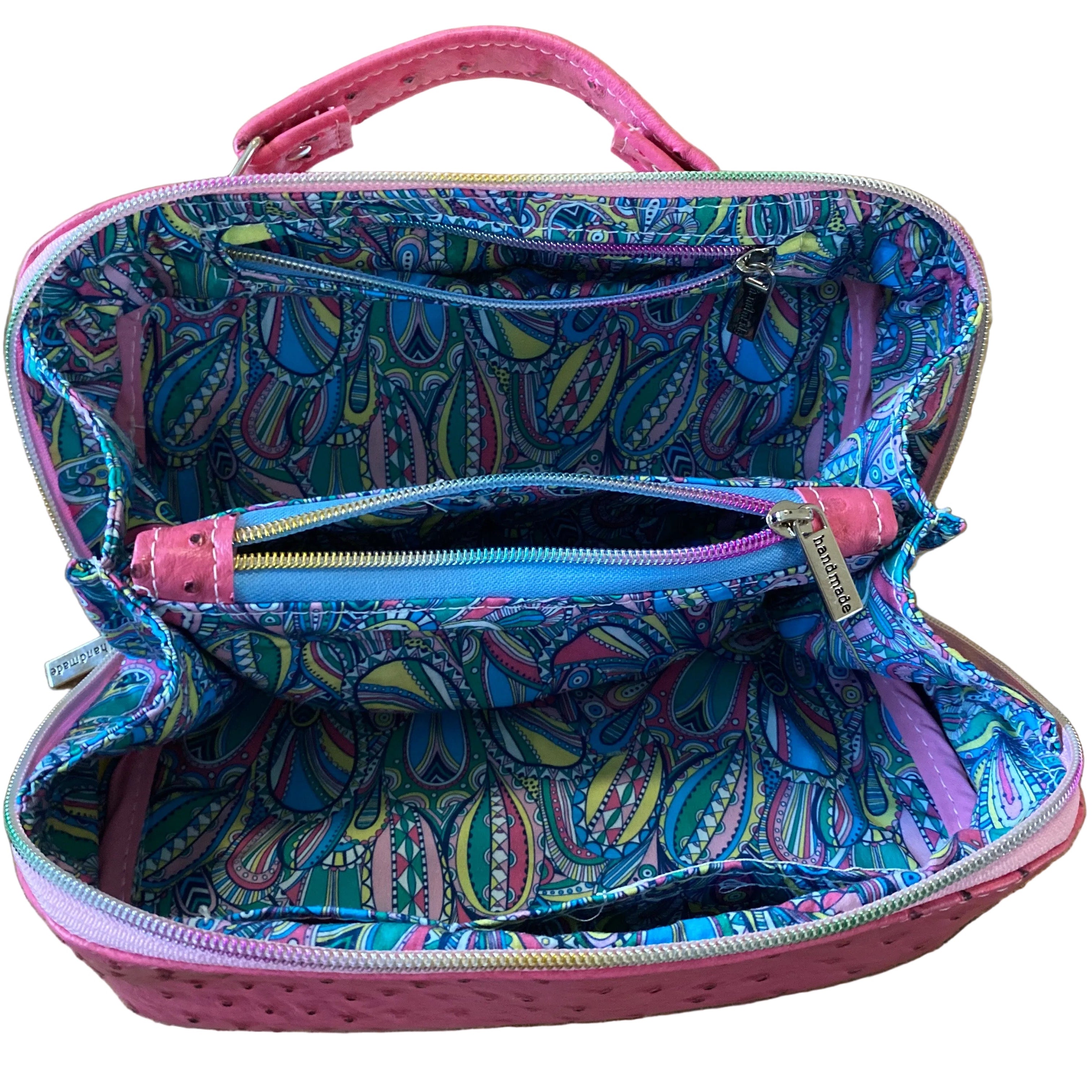 Faux Ostrich Cosmetic/Multi Purpose Dual Zip Handled Case