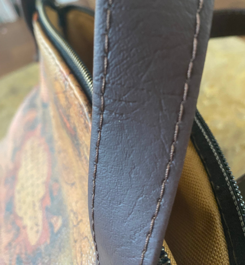 Leather domed handbag, Medieval map theme, inside pocket