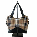 Plaid Vinyl & Black Faux Leather Handled/Shoulder Strap Bag    11w x 10h x 3d