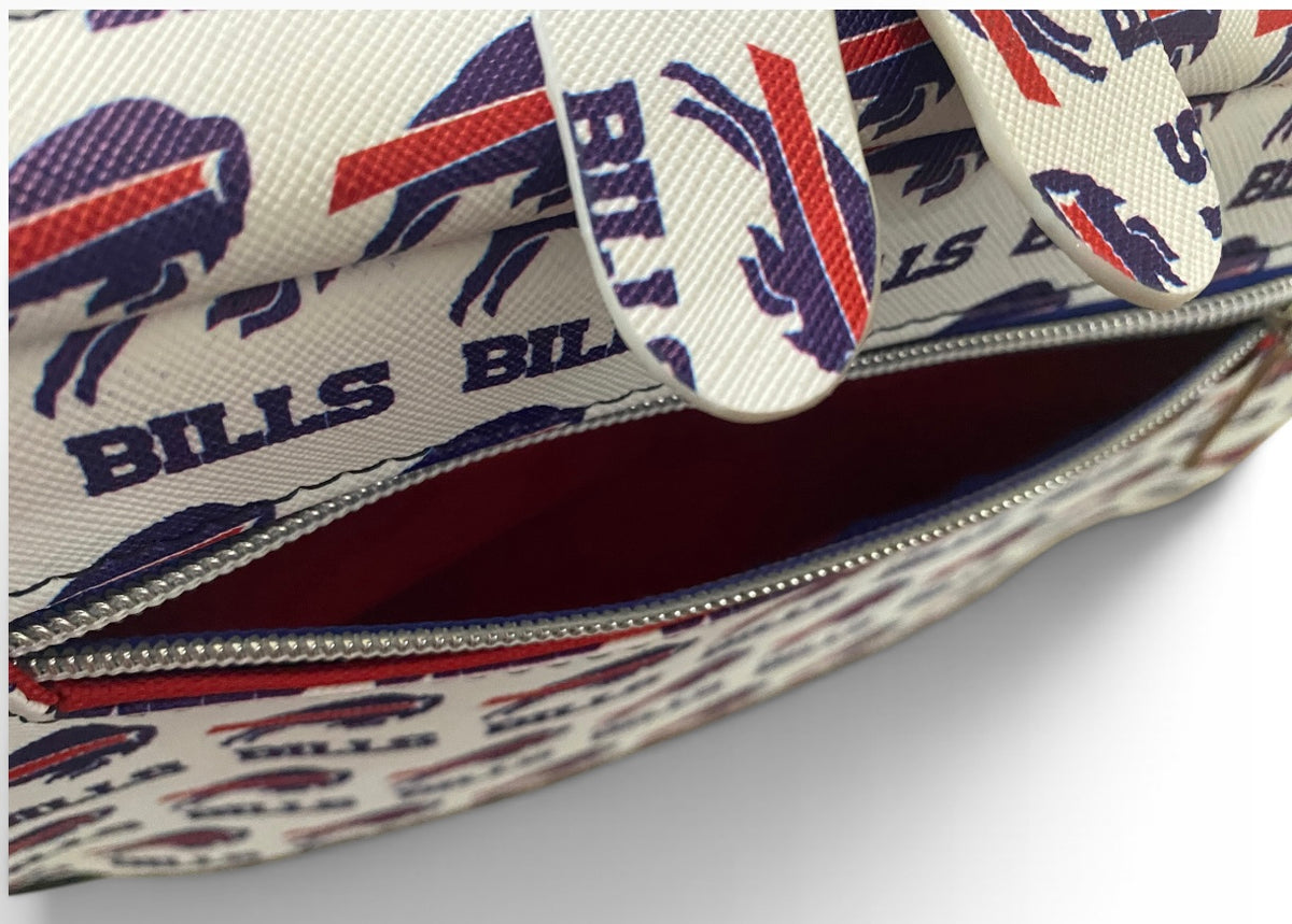 Buffalo Bills Vinyl & Leather  Crossbody/Shoulder Bag, 3 Pockets, Embroidered Flap, Adjustable Strap FREE Shipping