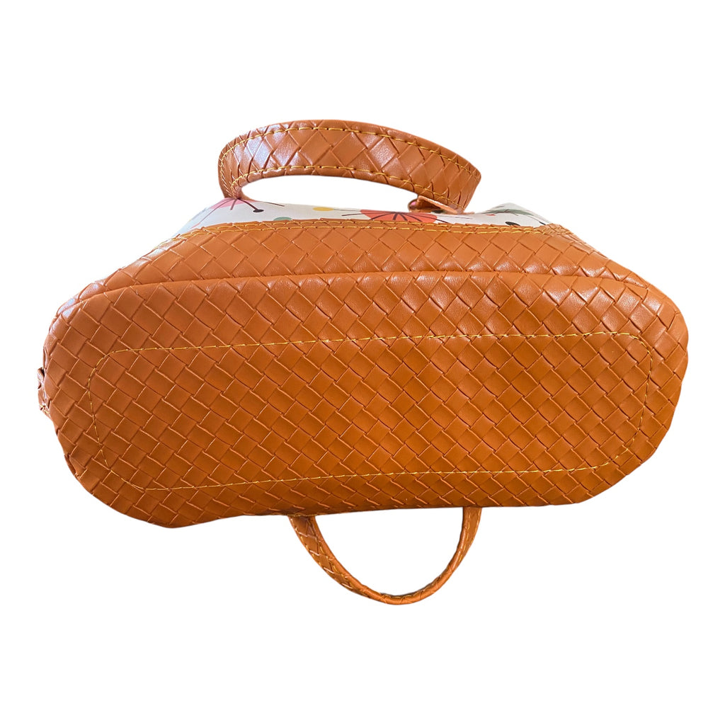 Retro vinyl top handle handbag with pockets and side side clips