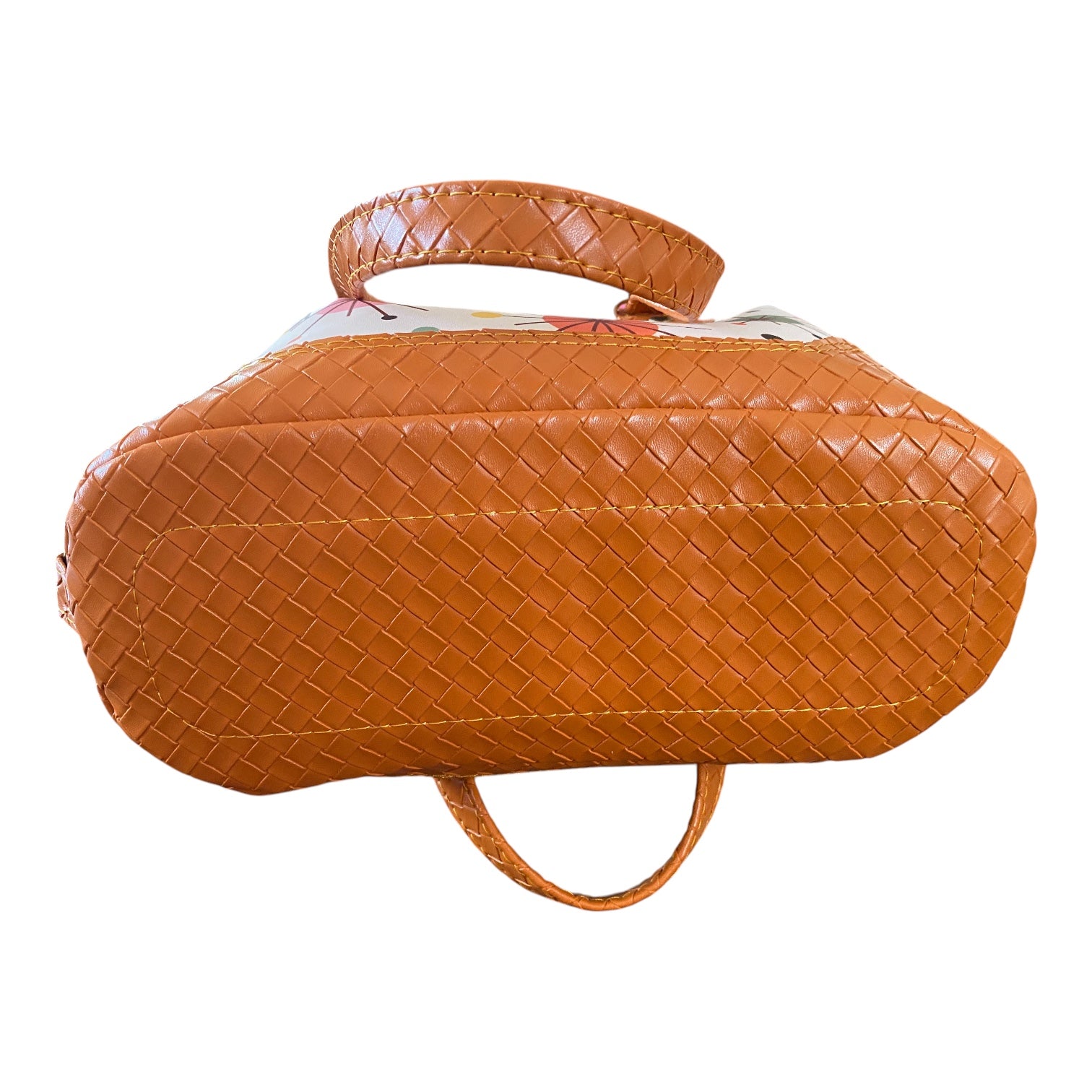 Retro vinyl top handle handbag with pockets and side side clips