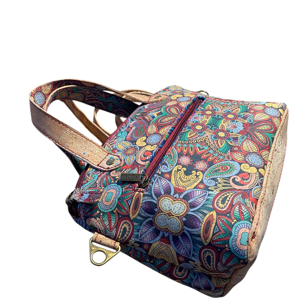 Cork Top Handle Handbag with Detachable Shoulder/Crossbody Strap, Pockets 8x10x4