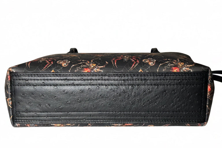 Custom Printed Vinyl & Faux Ostrich Leather Tote, Spider Theme 17w x 12h x 4.5d