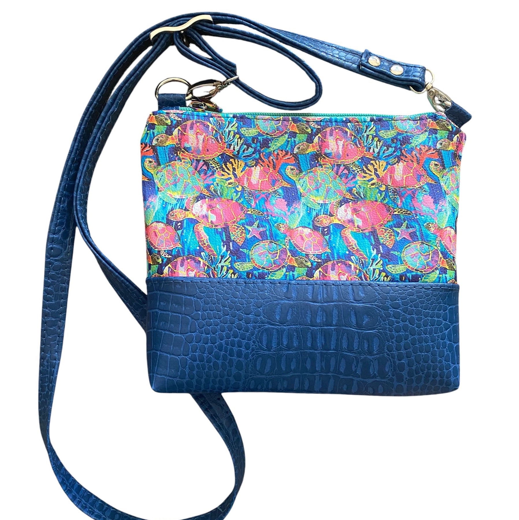 Small essentials faux leather and croc Crossbody, interior zip pocket