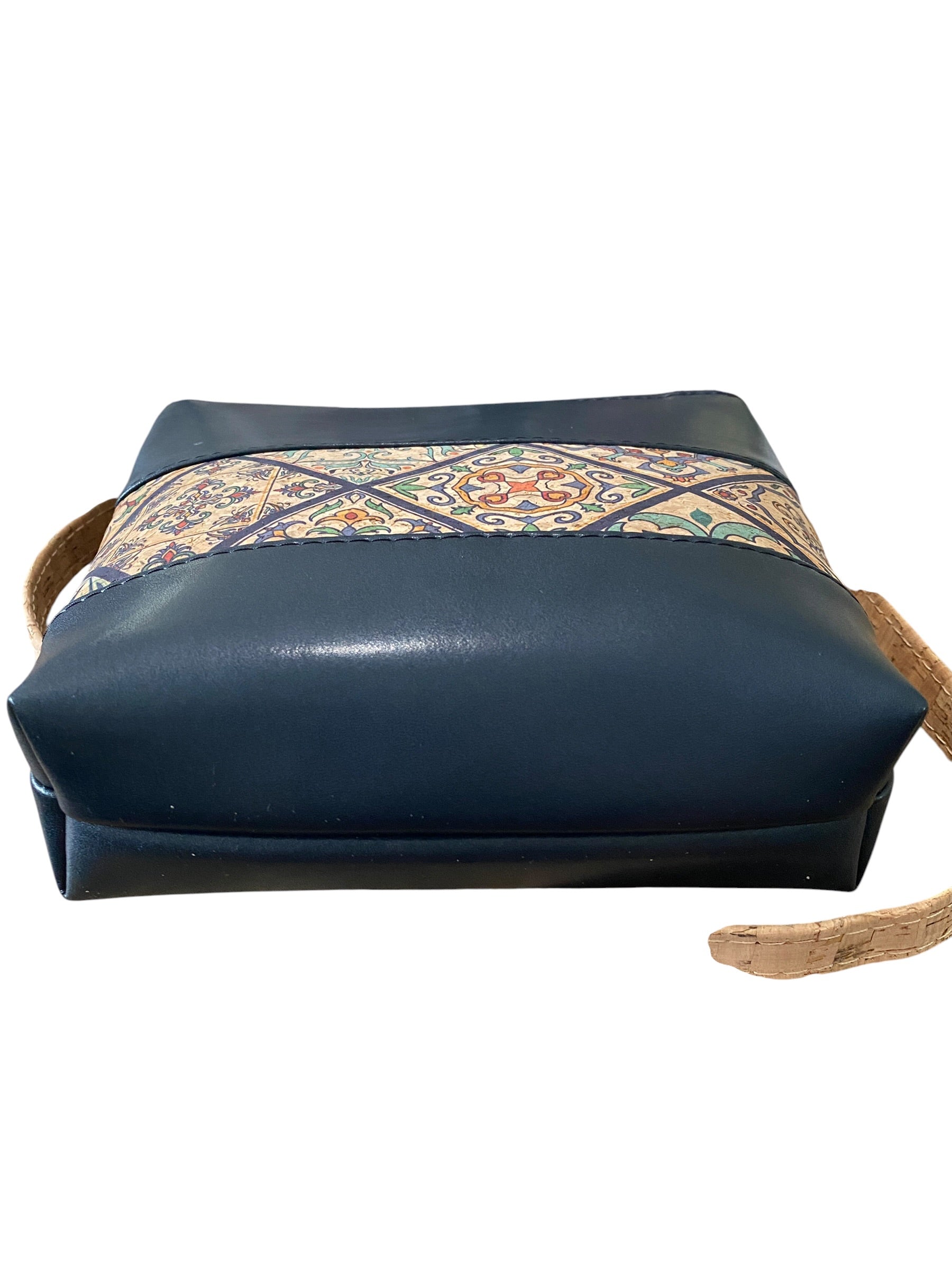 Cork & Faux Lambskin Crossbody/Shoulder Bag, 2 Zip Pockets, 10w x 10h
