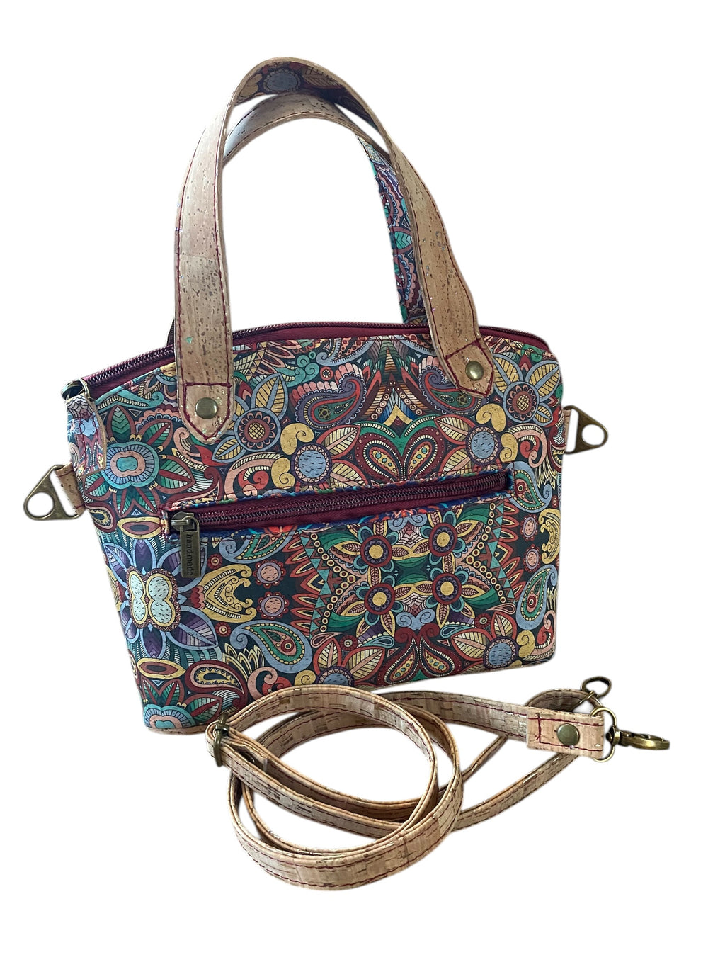 Cork Top Handle Handbag with Detachable Shoulder/Crossbody Strap, Pockets 8x10x4