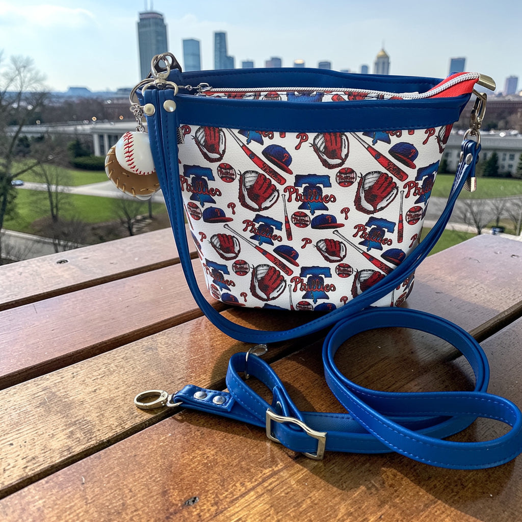 Philadelphia Phillies Small Bucket Bag, 4 Pockets, Dual Straps 9.25 x 8.25 x 4