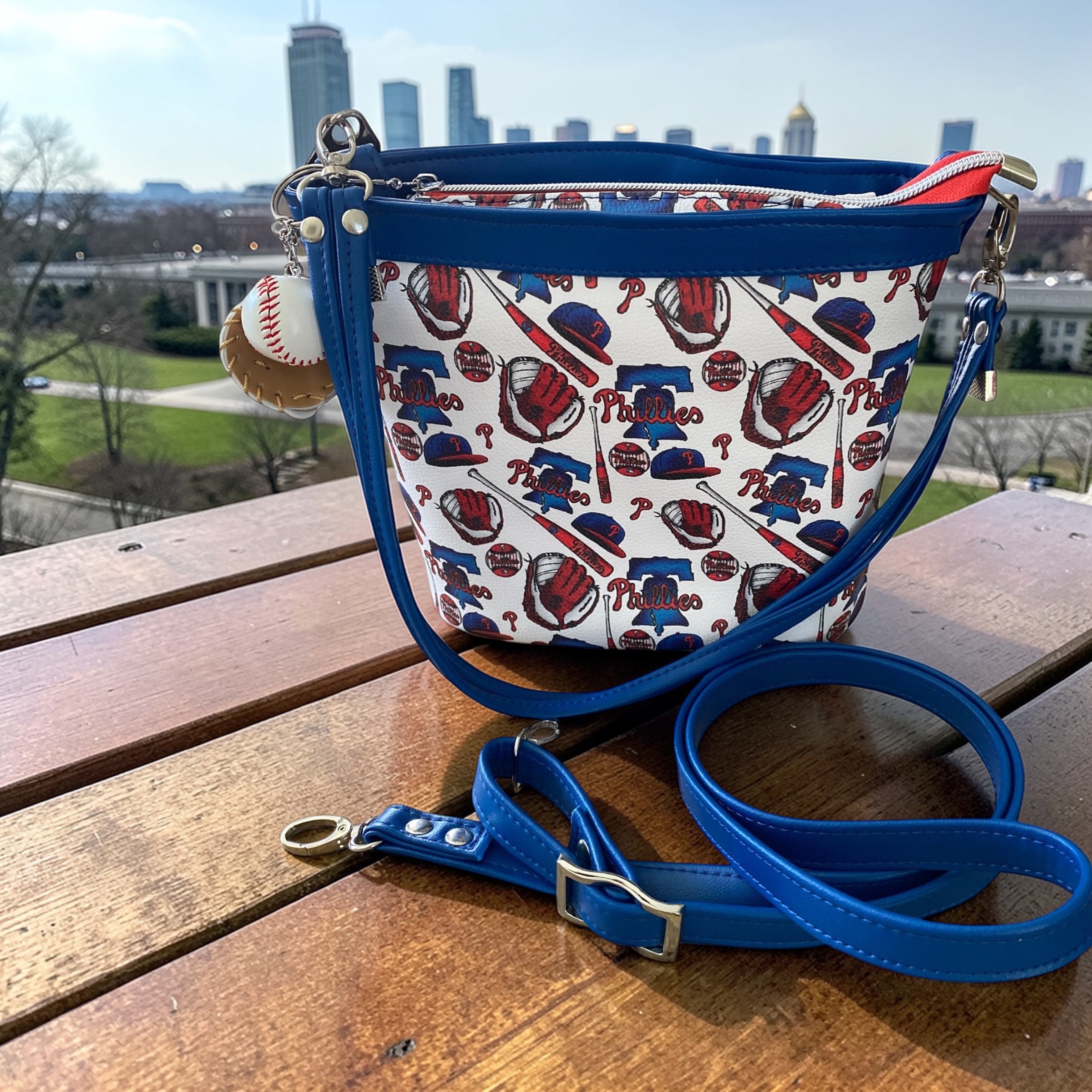 Philadelphia Phillies Small Bucket Bag, 4 Pockets, Dual Straps 9.25 x 8.25 x 4