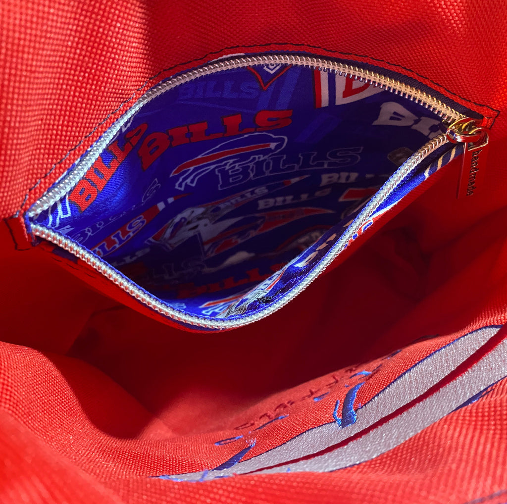 Buffalo Bills Embroidered Exterior & Interior Vinyl Crossbody/Shoulder Bag, Zip Pocket