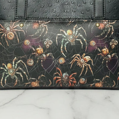 Custom Printed Vinyl & Faux Ostrich Leather Tote, Spider Theme 17w x 12h x 4.5d