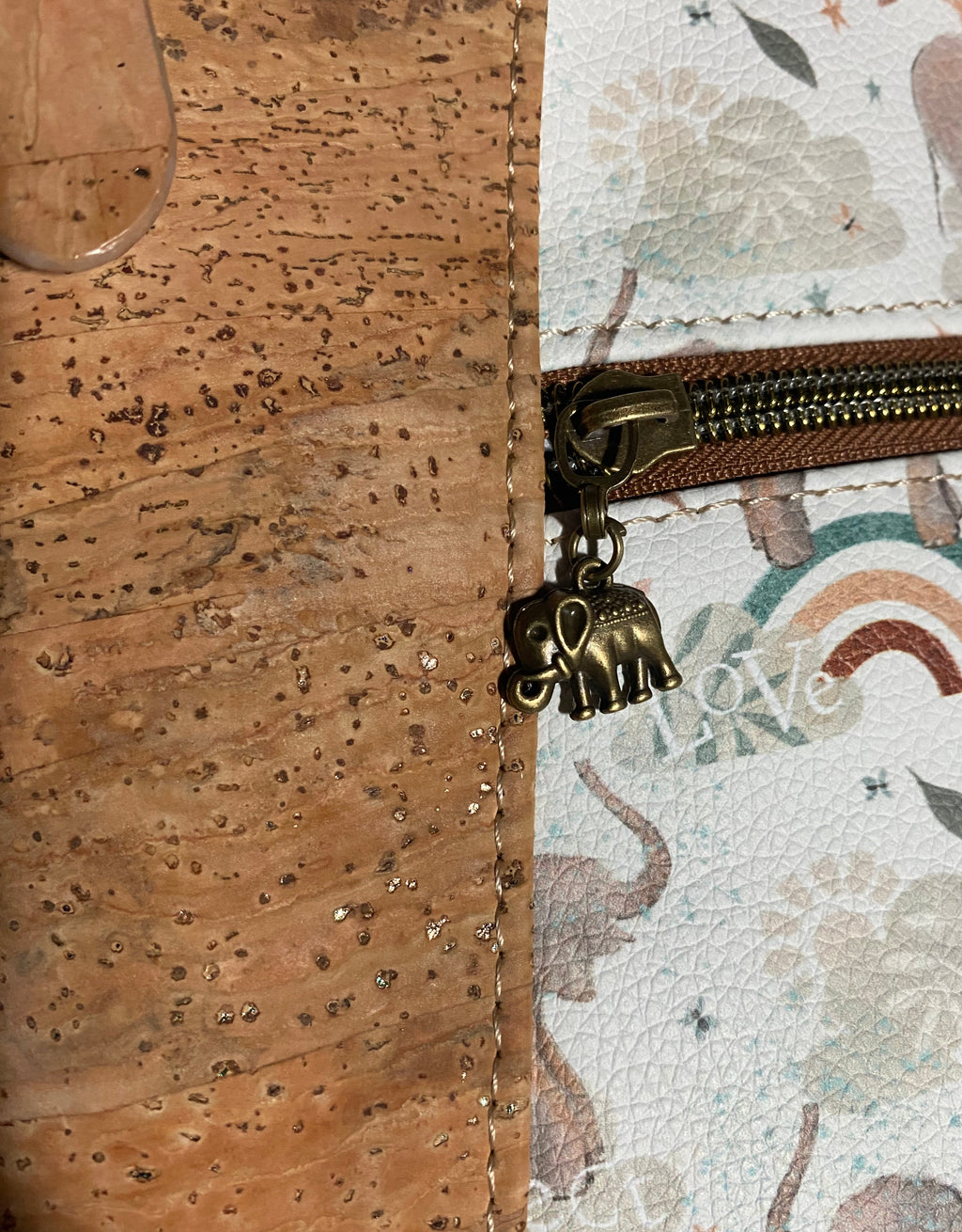 Cork & Vinyl Elephant  Crossbody/Shoulder Bag, 2 Pockets           10.5 x 8 x 3
