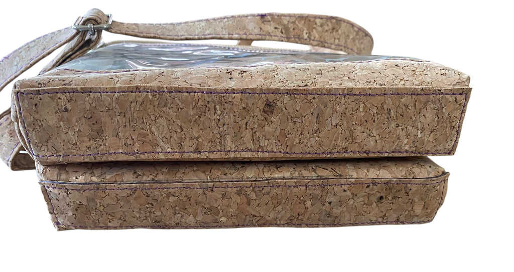 Holographic Dog Clear Vinyl & Cork Dual Compartment Crossbody/Handle Bag