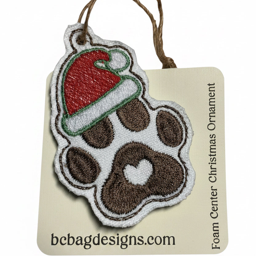 Embroidered Canvas Dog Paw Holiday Ornament