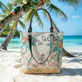 Flamingo Themed Canvas & Faux Leather Holiday Tote 15w x 14h x 5d