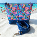 Essentials Small vinyl & Faux Croc Crossbody Bag, Zip Pocket, Flamingos