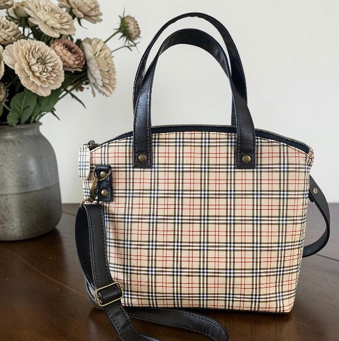 Plaid Camel Domed Bag, Pockets, Handles, Straps 13x8x6