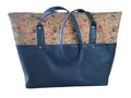 Cork & Faux Leather Travel Themed Tote 17w x 12h x 4.5d