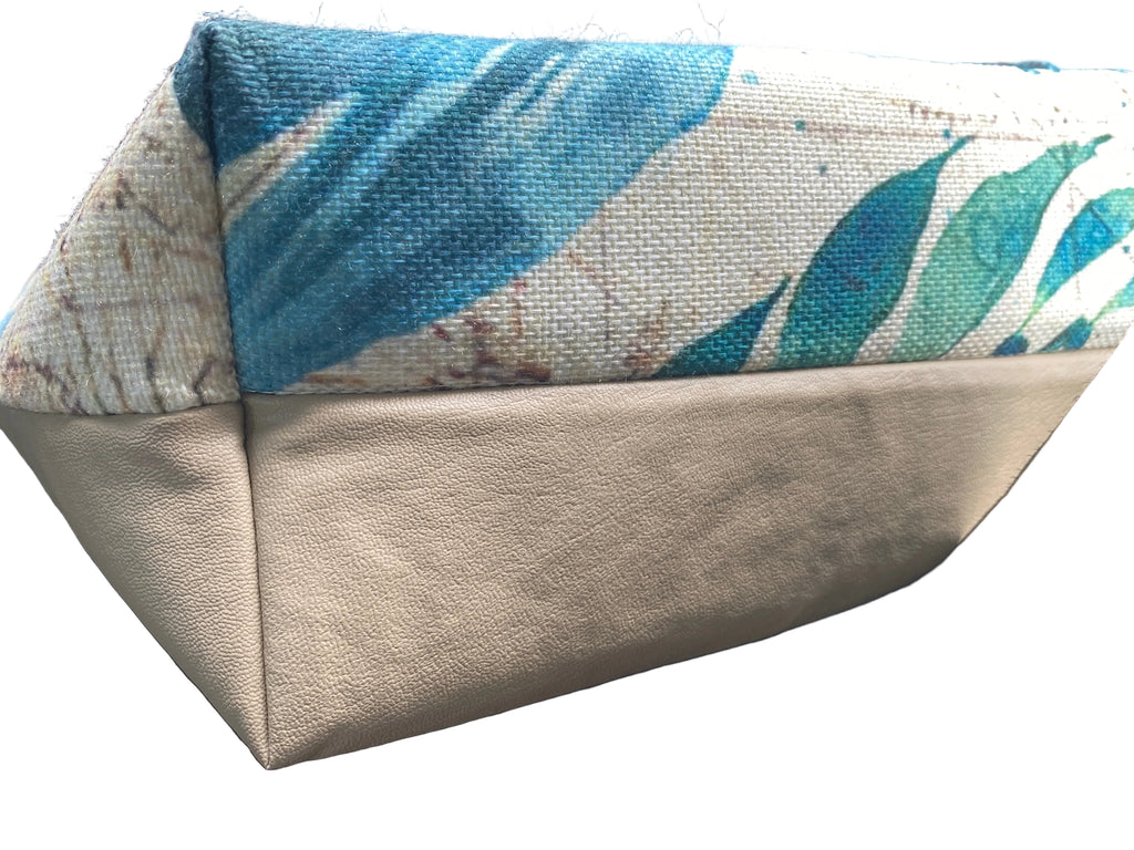 Whale Themed Canvas & Faux Leather Tote 15w x 14h x 5d