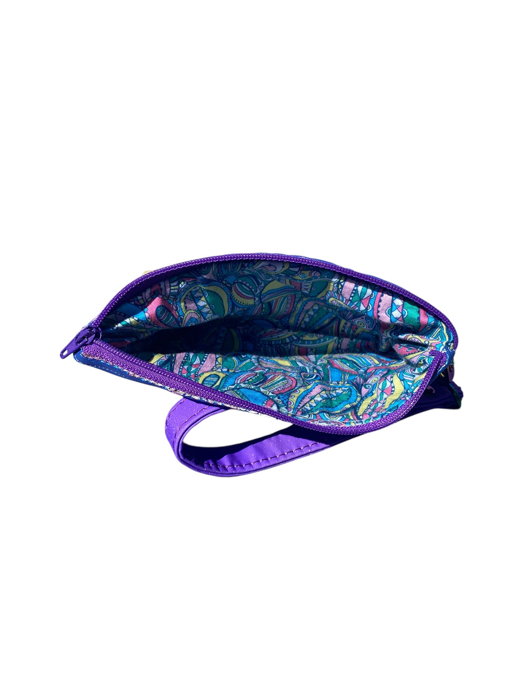 Embroidered Iridescent Vinyl Dragonfly Wristlet Pouch