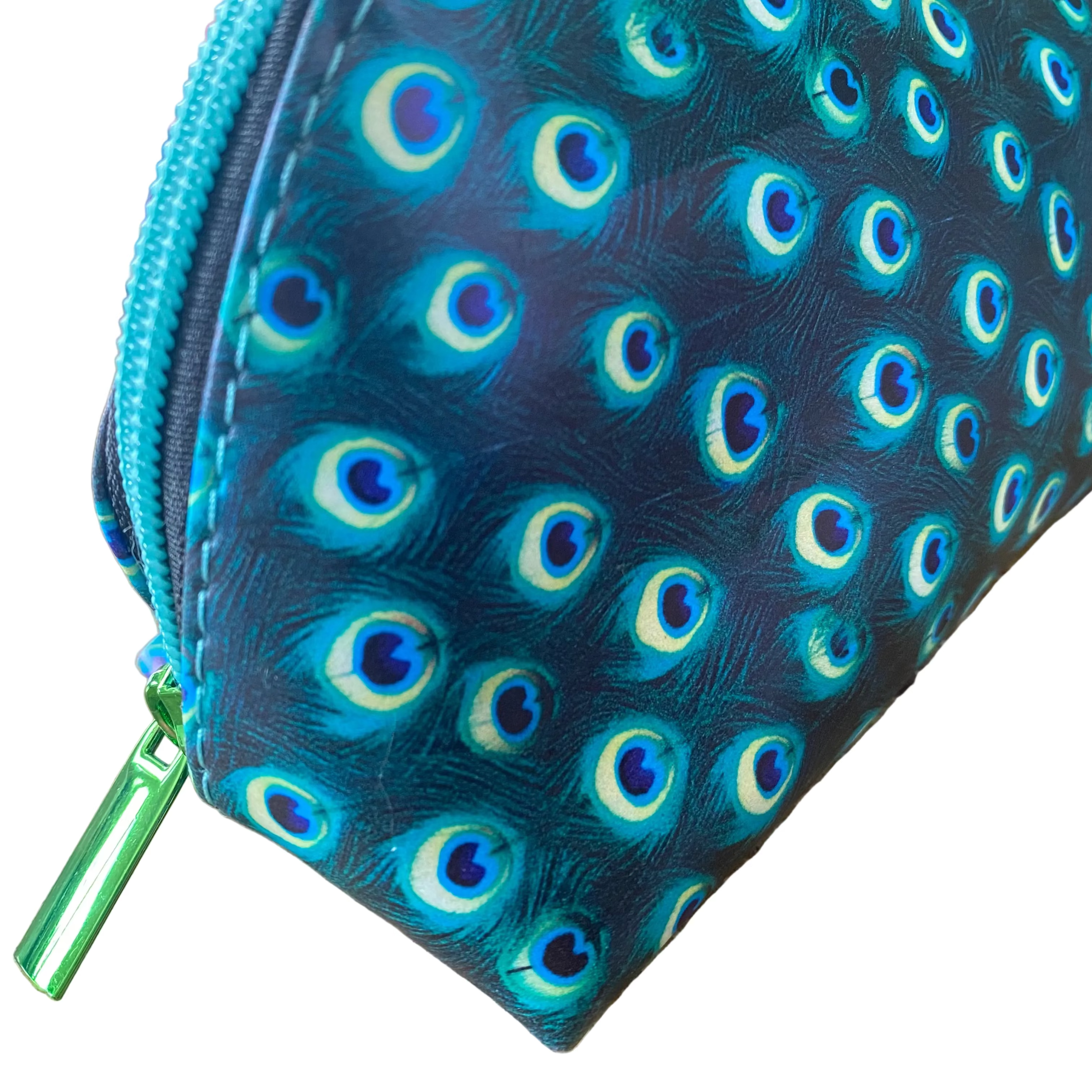 Wide Opening Vinyl Peacock Feather Cosmetic Bags
