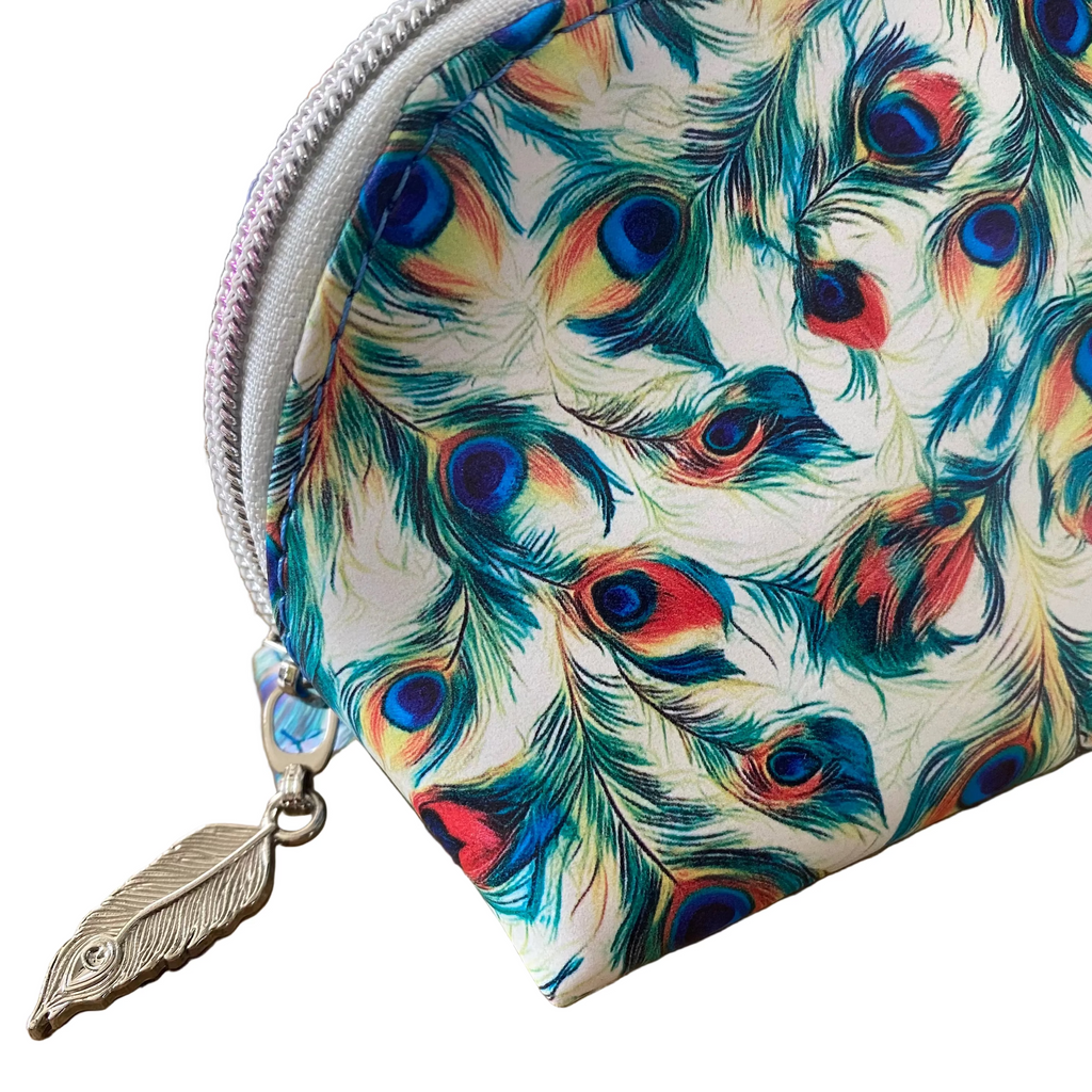 Wide Opening Vinyl Peacock Feather Cosmetic Bags