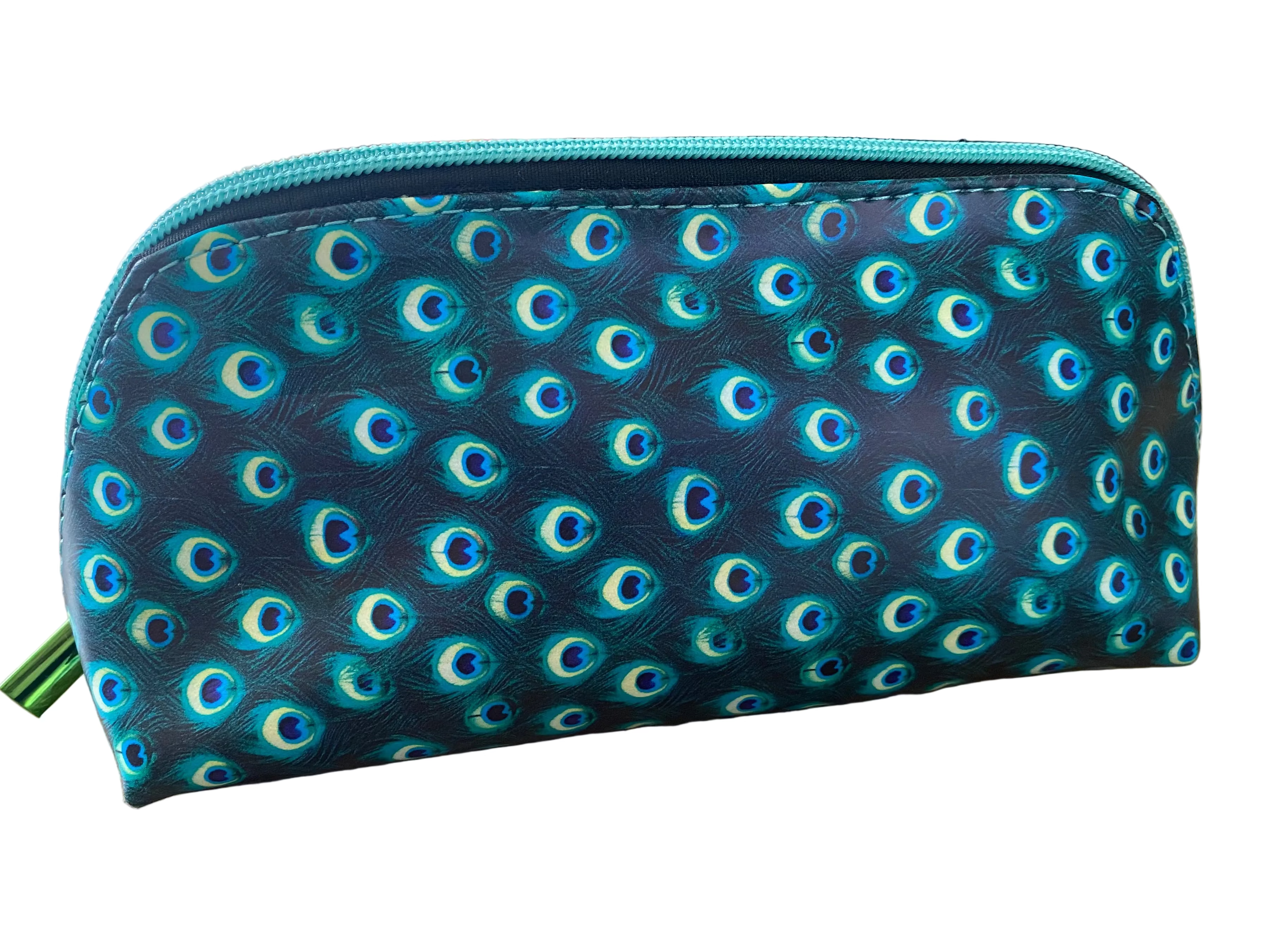 Wide Opening Vinyl Peacock Feather Cosmetic Bags