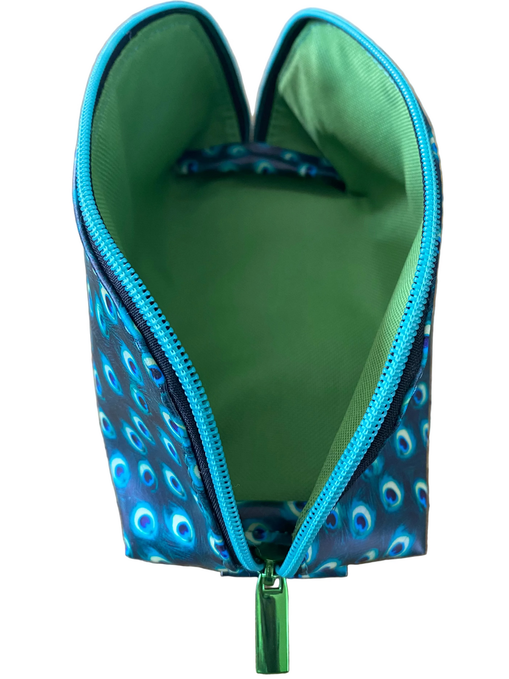 Wide Opening Vinyl Peacock Feather Cosmetic Bags