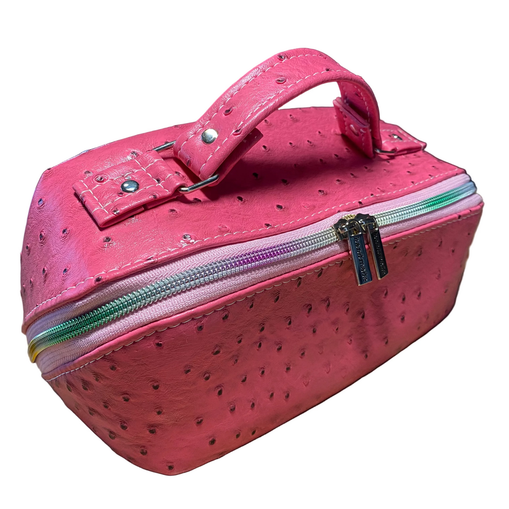 Faux Ostrich Cosmetic/Multi Purpose Dual Zip Handled Case
