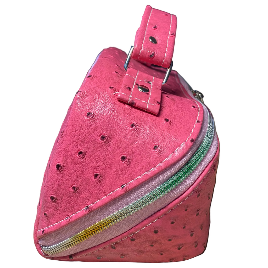 Faux Ostrich Cosmetic/Multi Purpose Dual Zip Handled Case