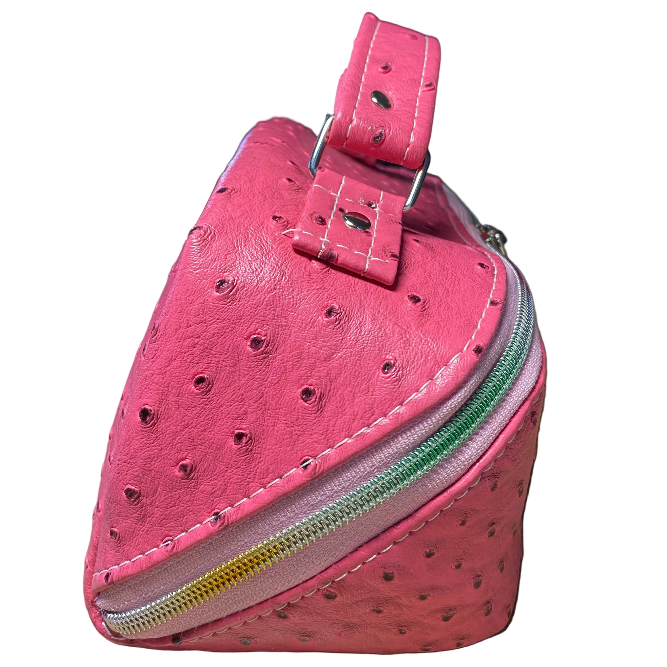 Faux Ostrich Cosmetic/Multi Purpose Dual Zip Handled Case