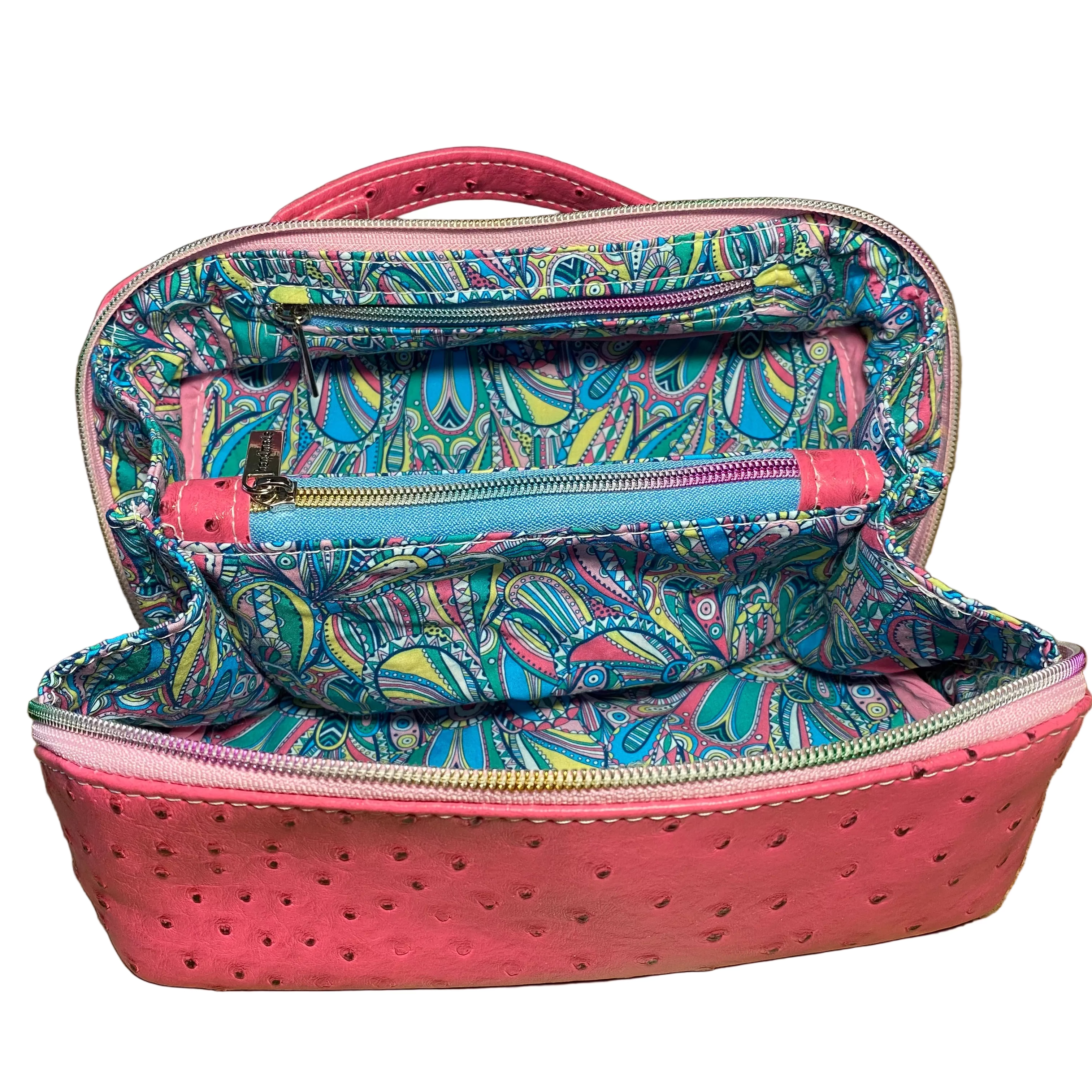 Faux Ostrich Cosmetic/Multi Purpose Dual Zip Handled Case