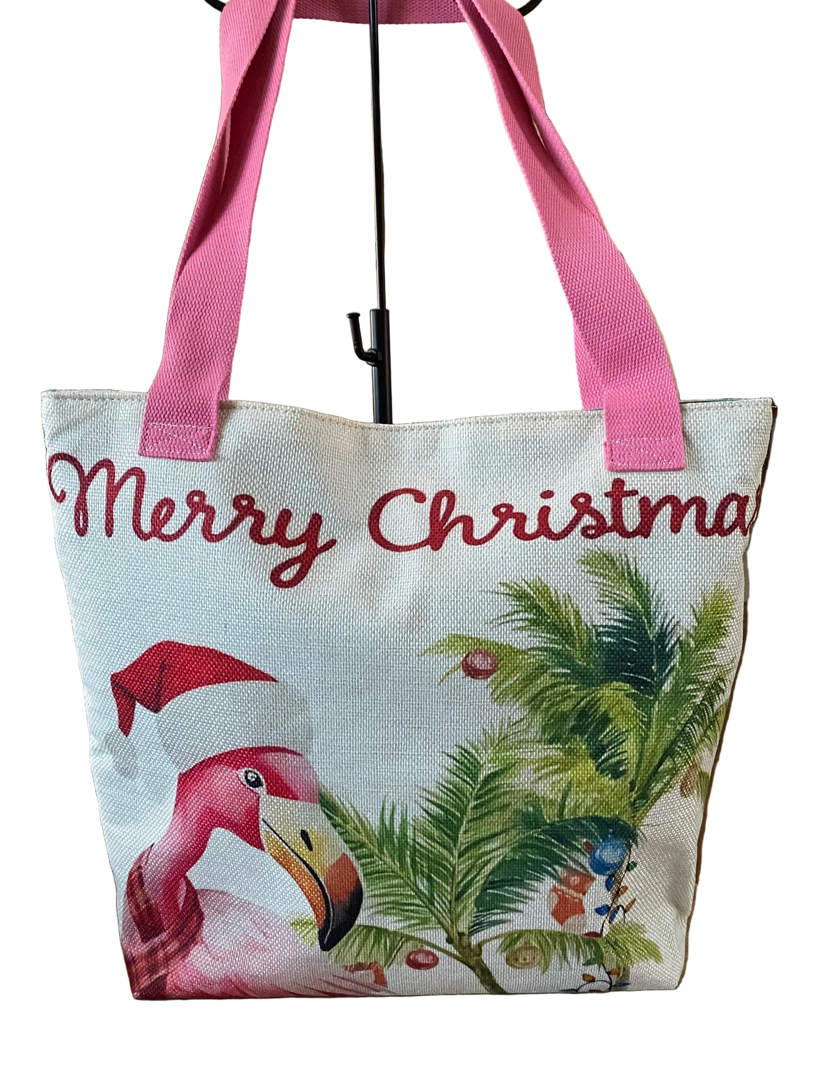 Christmas Flamingo Tote w/ Embroidery